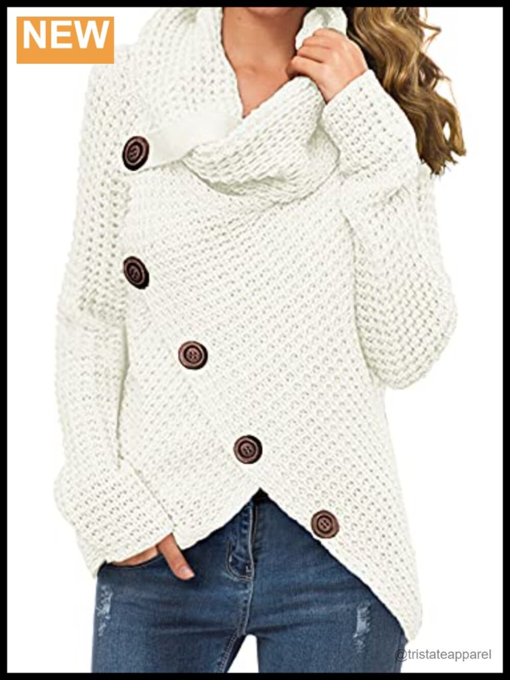 Chunky Turtleneck Long Sleeve Asymmetric Hem Loose Knit Pullover Sweater